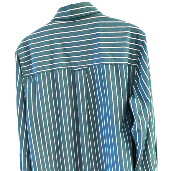 Chaps Striped Shirt: Lightweight Button-Down, Teal & White, Size Men’s Medium - Picture 7 of 10